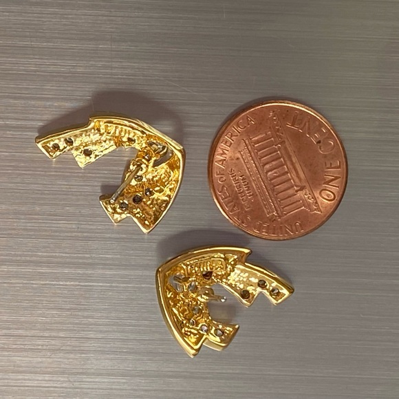 Jacqueline Kennedy JBK Clear Crystal Rhinestone Two Tone Earrings - Picture 11 of 14